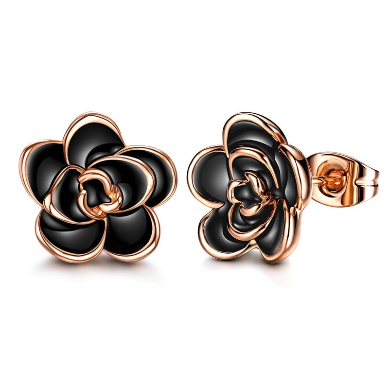 AllenCOCO Flower Stud Earrings Hypoallergenic for Women - 18K Gold Plated Rose Earrings for Sensitive Ears, Nickel Free - Image 1